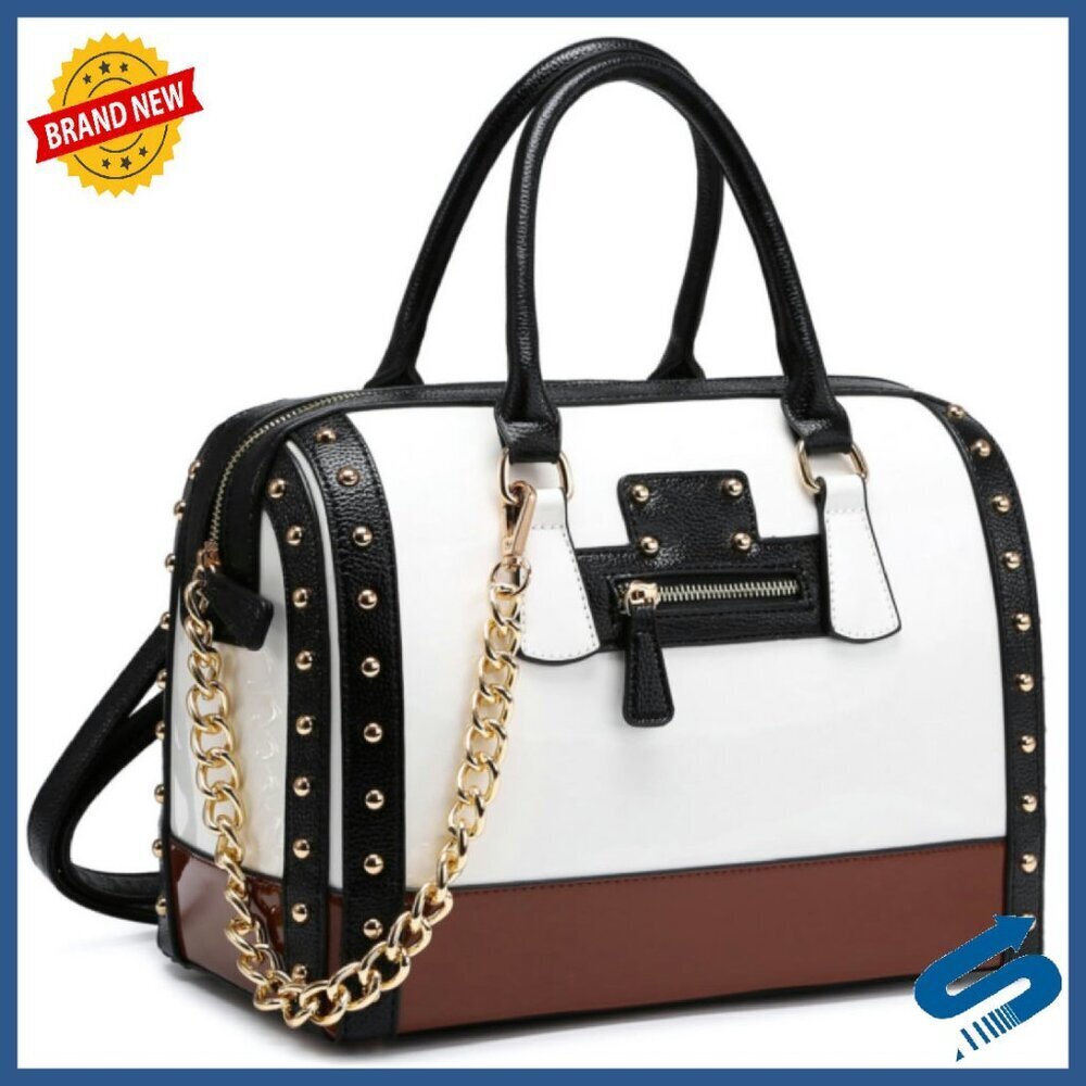 Barrel Satchel Handbag Shiny Patent Leather Top Handle Shoulder Purse